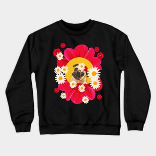 pug in pink flowers Crewneck Sweatshirt